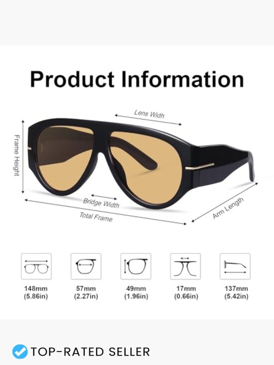 Oversized Retro Aviator Sunglasses Thick Frame UV400 Vintage Style Driving main image 4